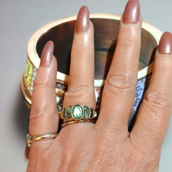 VTG Nevada Silver Mine Sterling Abalone Ring - Picture 3 of 8